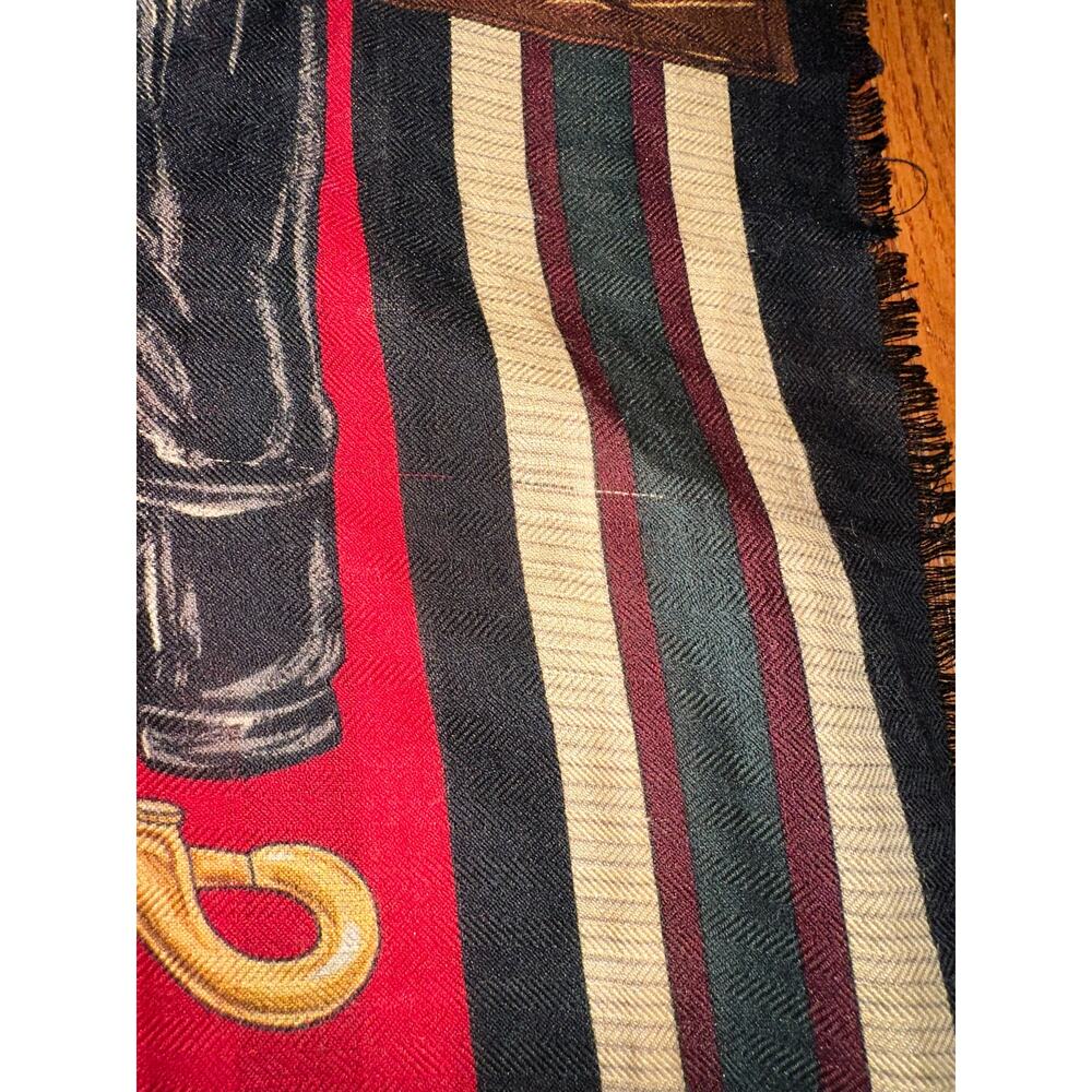 Ralph Lauren equestrian wool Silk horse Scarf Black Red 50x50” large READ - Picture 15 of 16